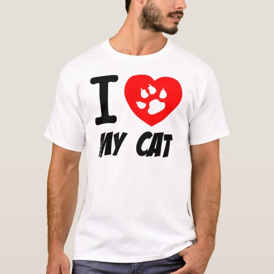I Love My Cat Text With Red Heart T-Shirt