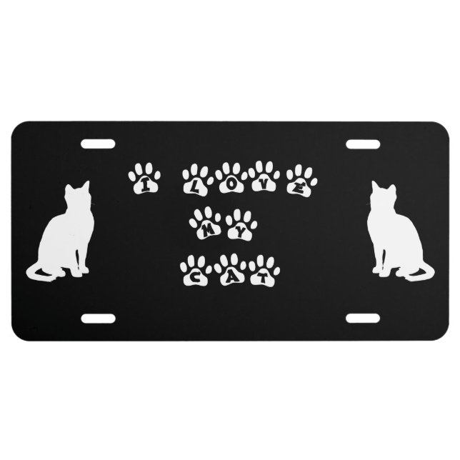 I Love My Cat--White Text License Plate (Front)