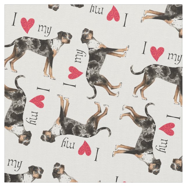 I Love my Catahoula Leopard Dog Fabric (Close Up)