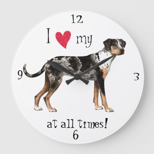 I Love my Catahoula Leopard Dog Large Clock