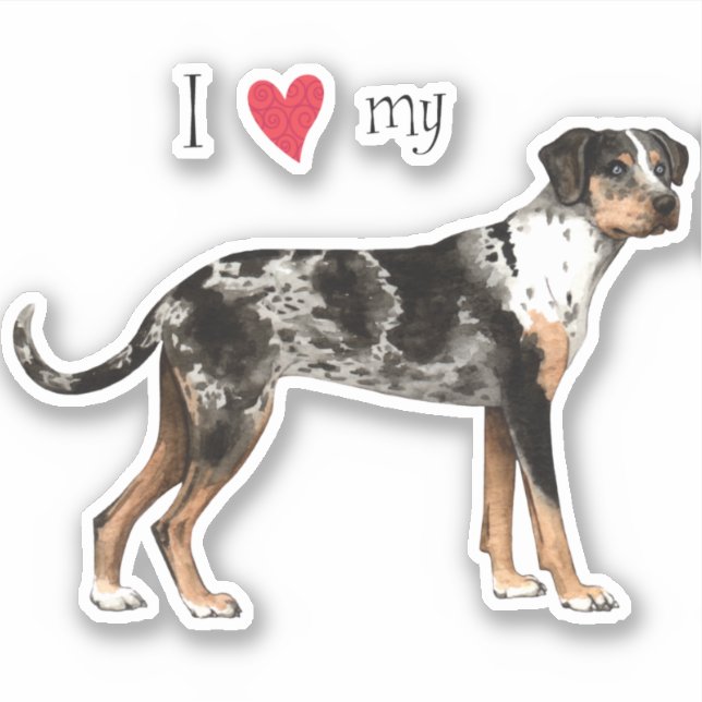 I Love my Catahoula Leopard Dog Vinyl Sticker (Front)