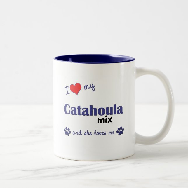 I Love My Catahoula Mix (Female Dog) Two-Tone Coffee Mug (Right)