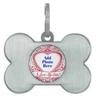 I Love My Cats! Photo Red Hearts Pet Name Tag