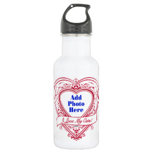 I Love My Cats! Photo Red Hearts Water Bottle