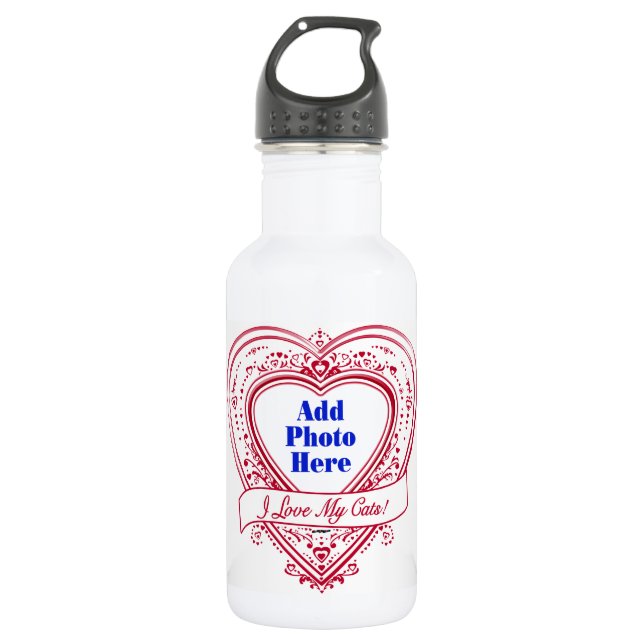 I Love My Cats! Photo Red Hearts Water Bottle (Front)