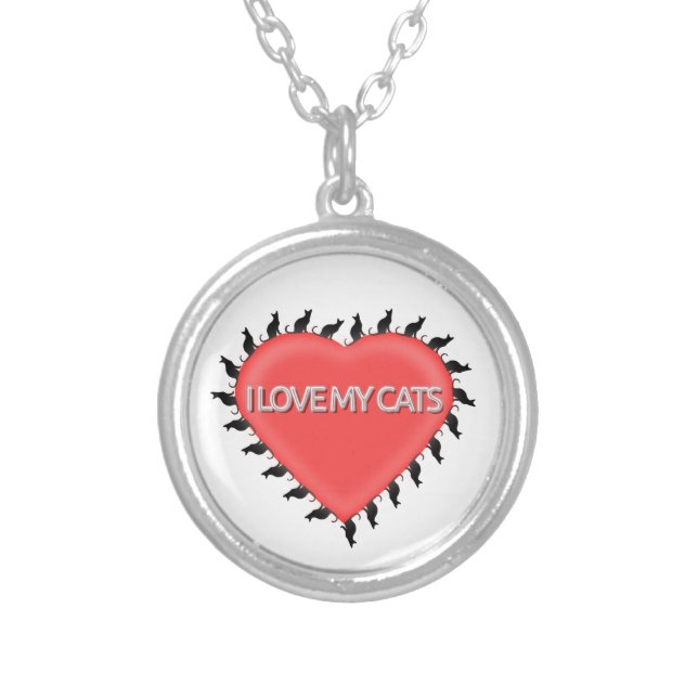 I Love My Cats Silver Plated Necklace (Front)