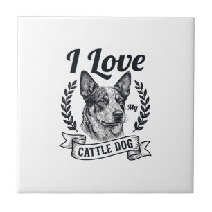 I Love My Cattle Dog Vintage Engraving Design_1 Ceramic Tile