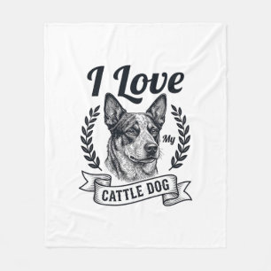 I Love My Cattle Dog Vintage Engraving Design_1 Fleece Blanket