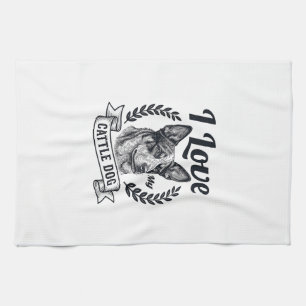 I Love My Cattle Dog Vintage Engraving Design_1 Kitchen Towel