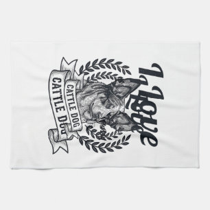 I Love My Cattle Dog Vintage Engraving Design_1 Kitchen Towel