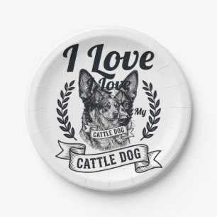 I Love My Cattle Dog Vintage Engraving Design_1 Paper Plates