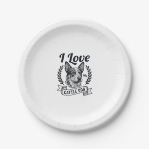 I Love My Cattle Dog Vintage Engraving Design_1 Paper Plates