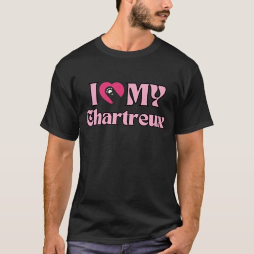 I Love My Chartreux Cute Pink Heart Cat Paw T_Shirt