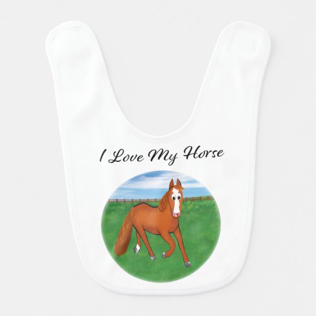 I Love My Chestnut Horse  Baby Bib (Front)