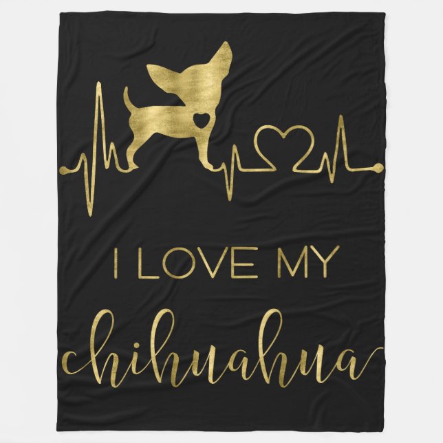 I Love My Chihuahua Black Fleece Blankets (Front)
