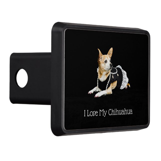 I Love My Chihuahua On Black Background Hitch Cover (Right)