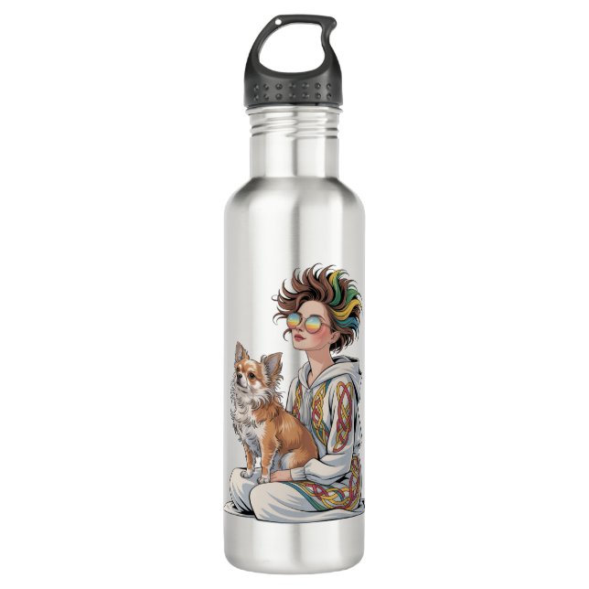  i love my chihuahua  stainless steel water bottle (Front)