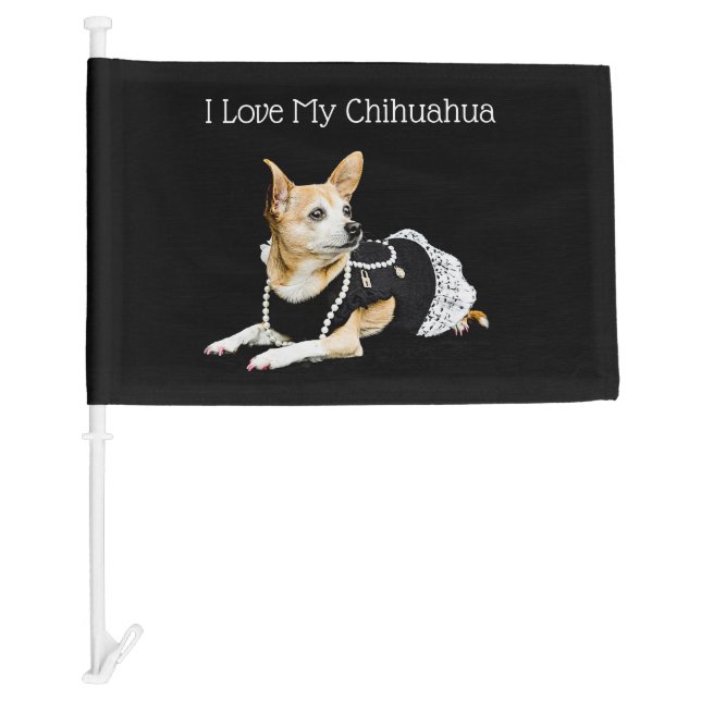 I  Love My Chihuahua Tan Black Cute Car Flag (Front)