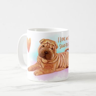 I Love My Chinese Shar-Pei Name Custom Cartoon Dog Coffee Mug