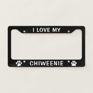I Love My Chiweenie - Dog Paw Prints Custom License Plate Frame