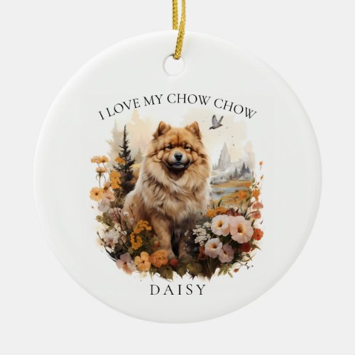 I Love My Chow Chow Floral Dog Portrait Ceramic Ornament