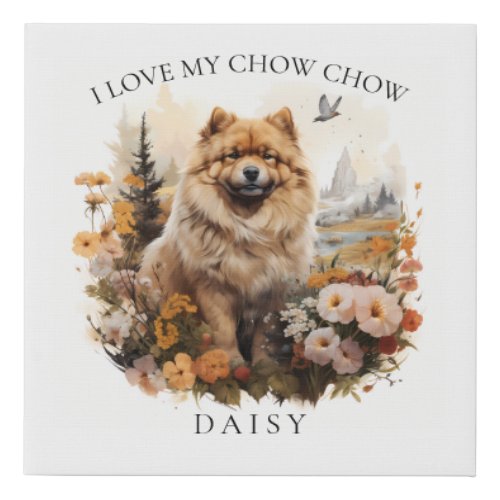 I Love My Chow Chow Floral Dog Portrait Faux Canvas Print