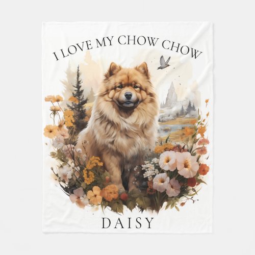 I Love My Chow Chow Floral Dog Portrait Fleece Blanket