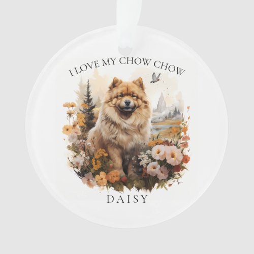 I Love My Chow Chow Floral Dog Portrait Ornament