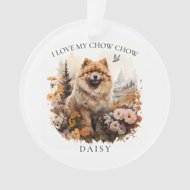 I Love My Chow Chow Floral Dog Portrait Ornament (Front)