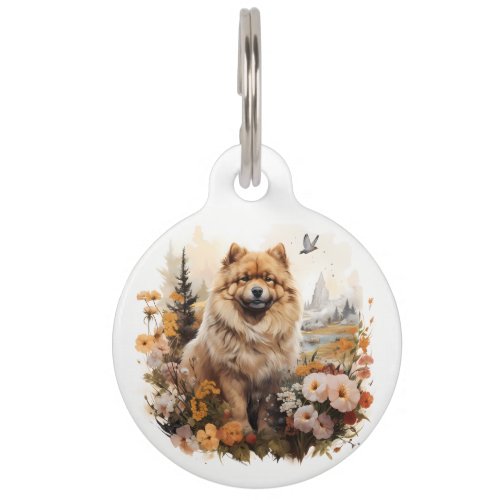 I Love My Chow Chow Floral Dog Portrait Pet ID Tag