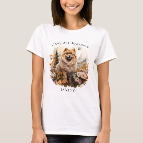 I Love My Chow Chow Floral Dog Portrait T_Shirt
