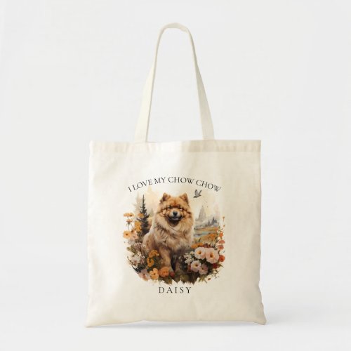 I Love My Chow Chow Floral Dog Portrait Tote Bag