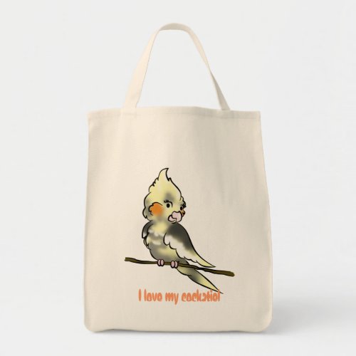 I love my cockatiel grocery baggie tote bag