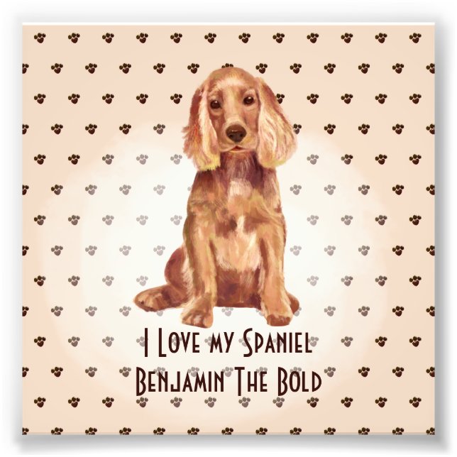 I Love My Cocker Spaniel Name Custom Cartoon Dog Photo Print (Front)