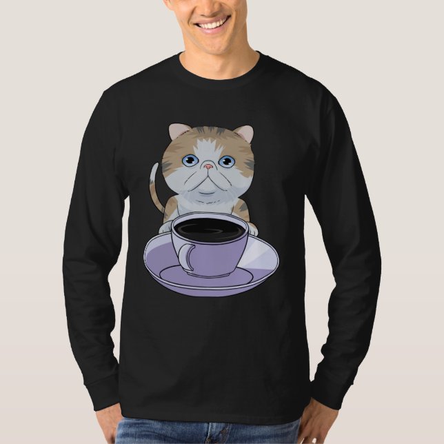 I Love My Coffee and Exotic Shorthair Cat T-Shirt (Front)