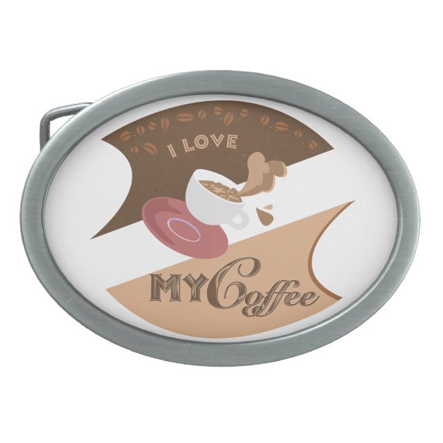I Love My Coffee Retro Java Belt Buckle (Front)