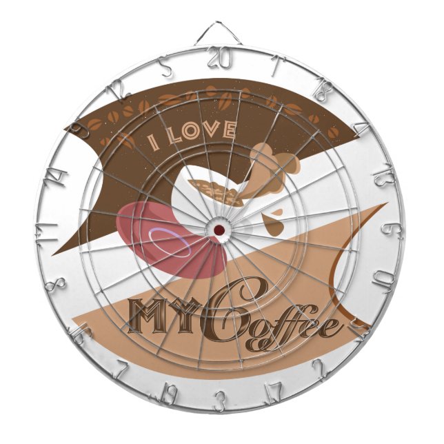 I Love My Coffee Retro Java Dartboard With Darts (Front)