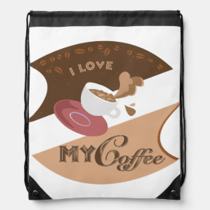 I Love My Coffee Retro Java Drawstring Bag