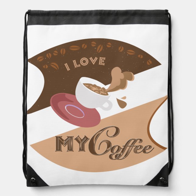 I Love My Coffee Retro Java Drawstring Bag (Front)