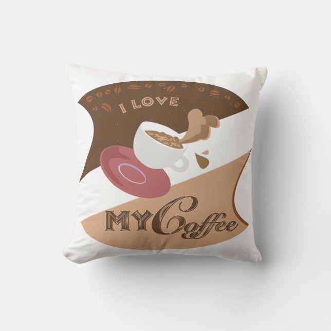 I Love My Coffee Retro Java Throw Pillow (Front)