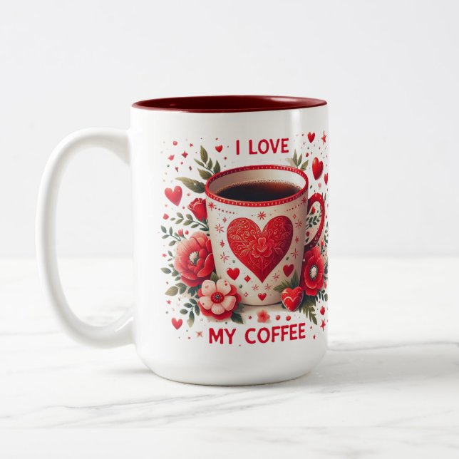 I Love My Coffee Two-Tone Coffee Mug (Left)