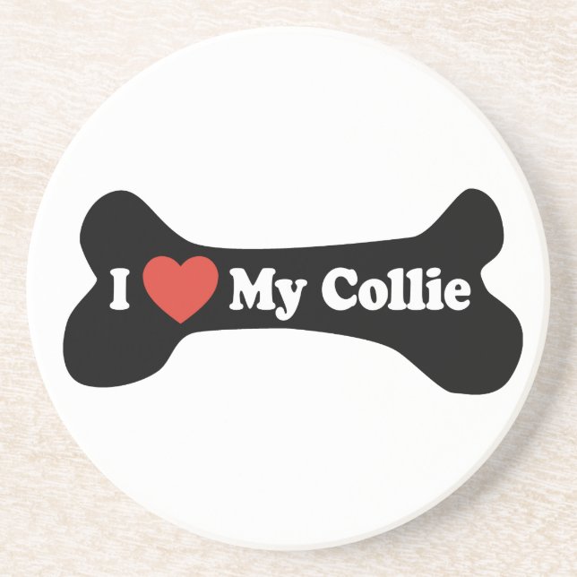I Love My Collie - Dog Bone Drink Coaster (Front)