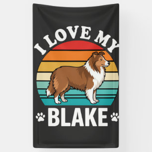 I Love My Collie Dog Retro Sunset Banner