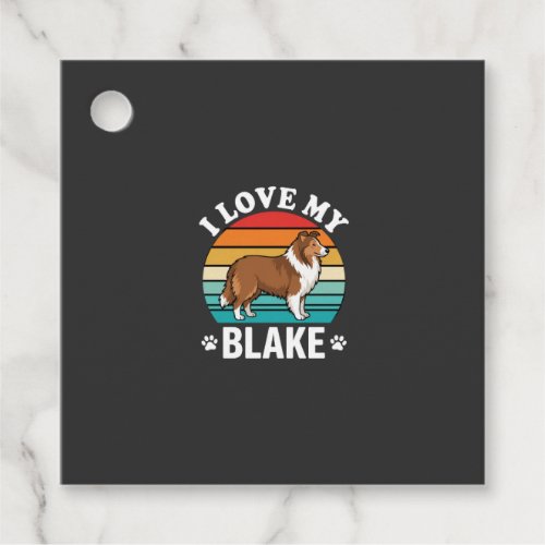 I Love My Collie Dog Retro Sunset Favor Tags