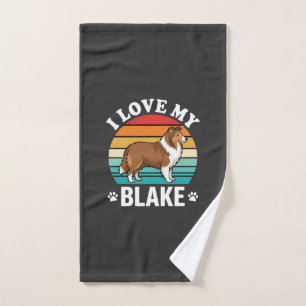 I Love My Collie Dog Retro Sunset Hand Towel
