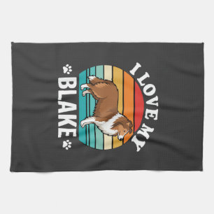 I Love My Collie Dog Retro Sunset Kitchen Towel