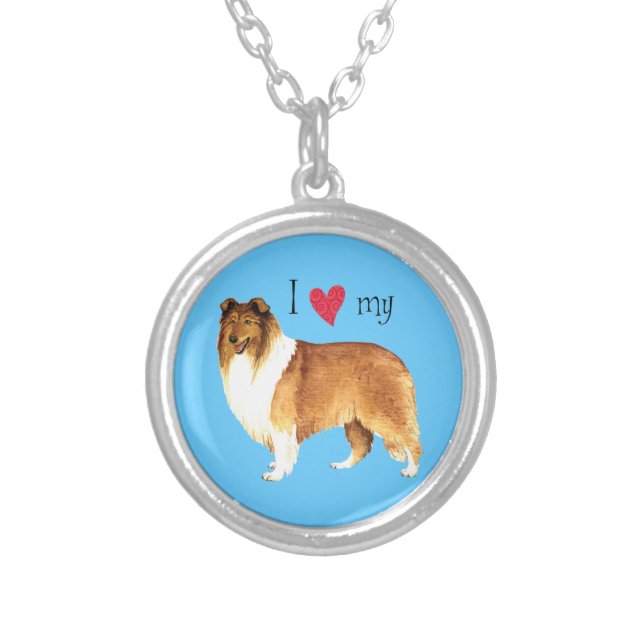 I Love my Collie Silver Plated Necklace (Front)