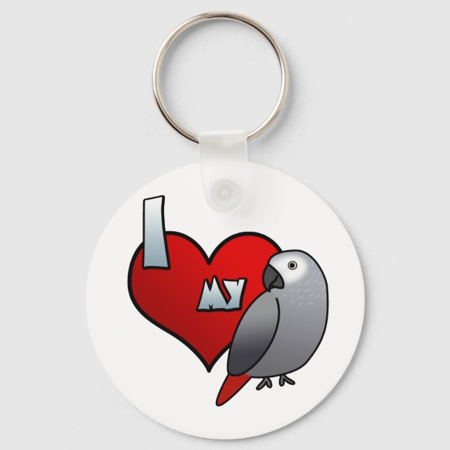 I Love my Congo African Grey Keychain (Front)