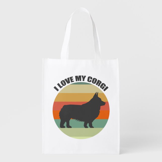I Love My Corgi Beautiful Retro Sunset Grocery Bag (Front)