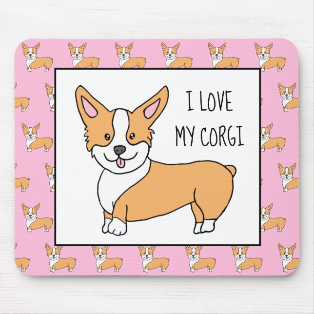 I Love my Corgi, Cartoon Corgis Mouse Pad (Front)